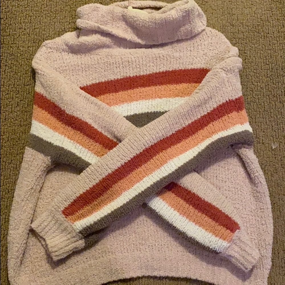 Altar’d State Fleece Striped Turtleneck Sweater